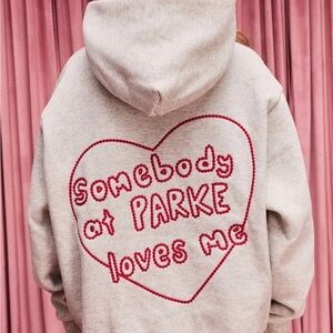 NWT Parke Valentine’s Somebody Loves me Hoodie Classic Gray Grey L/XL
